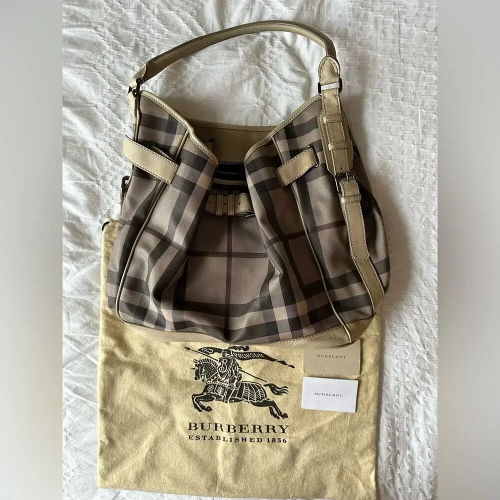 Burberry Smoked Check Medium Walden Belted Hobo Handbag